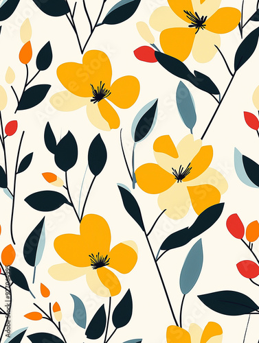 scandinavian floral seamless pattern, minimal style