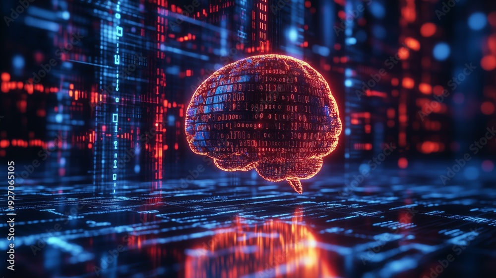 A brain is encased in colorful data streams representing digital innovation A brain is encased in colorful data streams representing digital innovation