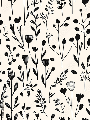 scandinavian floral seamless pattern, minimal style