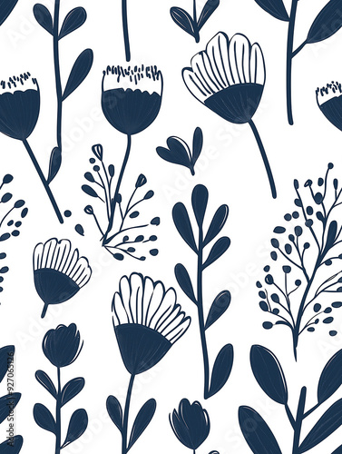 scandinavian floral seamless pattern, minimal style