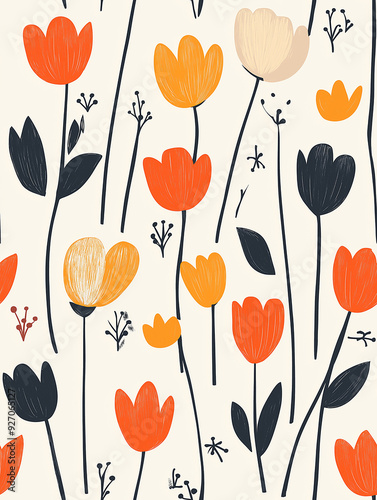 scandinavian floral seamless pattern, minimal style