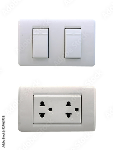 Light switch, power socket, inside a house or office, on a white background.