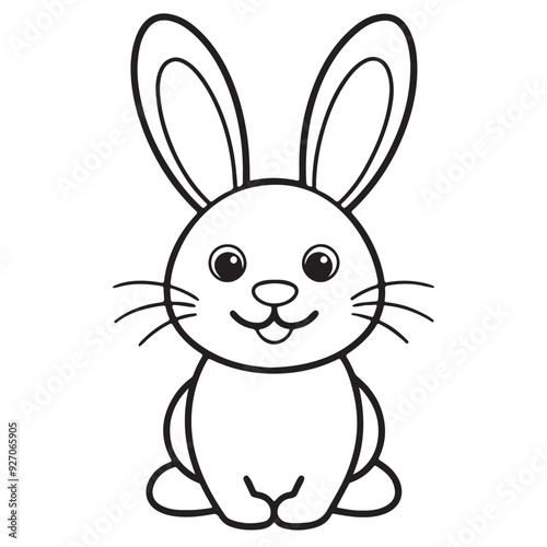 Adobe IllustratCute kawaii bunny and baby cartoon character coloring page vector illustration. Pet animal, mothers day colouring page for kidsor Artwork.