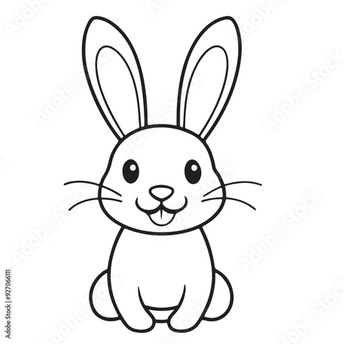 Adobe IlluCute kawaii bunny and baby cartoon character coloring page vector illustration. Pet animal, mothers day colouring page for kidsstrator Artwork.