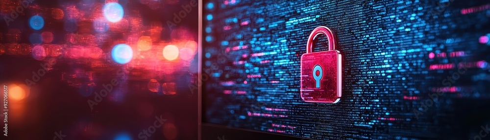 Secure Online Marketplace Concept - Computer Screen with Padlock Icon, Copy Space for Text