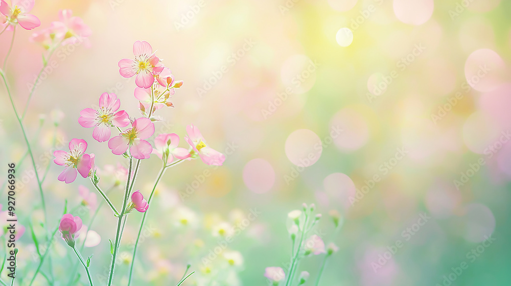summer flowers on Blurred background with soft pastel colors, bokeh effect, pink green yellow white summer flowers on Blurred background with soft pastel colors, bokeh effect, pink green yellow white