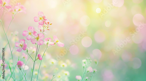 Wallpaper Mural summer flowers on Blurred background with soft pastel colors, bokeh effect, pink green yellow white Torontodigital.ca