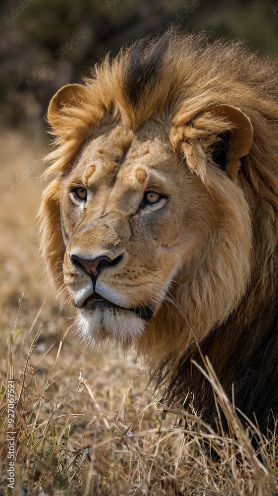 Regal Lion Resting in the Grasslands of Kruger National Park, South Africa - A Captivating Portrait of Africa's Iconic Predator in its Natural Habitat Regal Lion Resting in the Grasslands of Kruger National Park, South Africa - A Captivating Portrait of Africa's Iconic Predator in its Natural Habitat