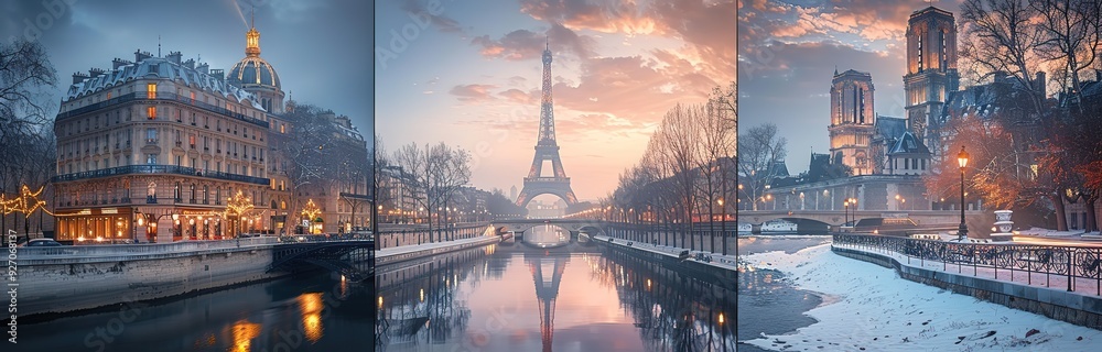 Fototapeta premium Three pictures of Paris