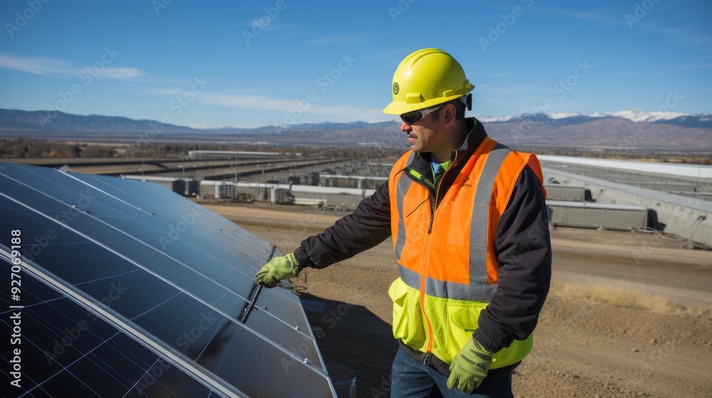 Technicians installing photovoltaic solar panels on the roof of a residential house