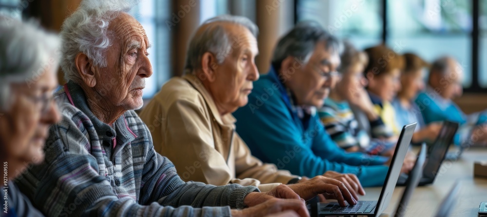 Seniors Engaged in a Technology Class at a Community Center - Basic Computer Skills Instruction Seniors Engaged in a Technology Class at a Community Center - Basic Computer Skills Instruction