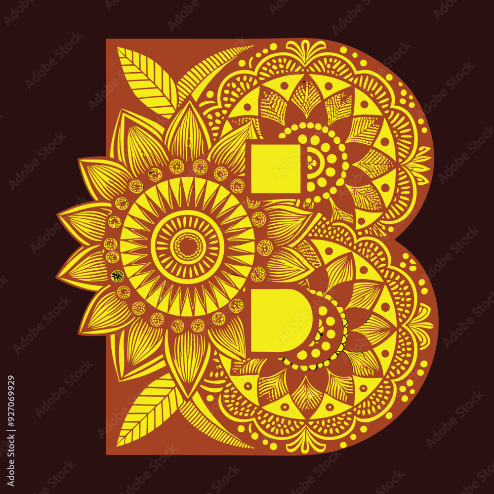 flower with Letter B and mandala designs on it. flower with Letter B and mandala designs on it.