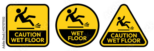 Hazard slippery surface wet floor sign, vector illustration isolated on white background.	