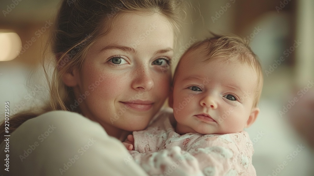A Mother's Gaze: Tender bond between a mother and her baby, bathed in soft, warm light, capturing the essence of motherhood and love. A Mother's Gaze: Tender bond between a mother and her baby, bathed in soft, warm light, capturing the essence of motherhood and love.