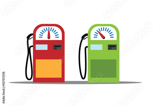Gas Station Fuel Pumps Flat Style. Automobile fueling and oil consumption concept vector