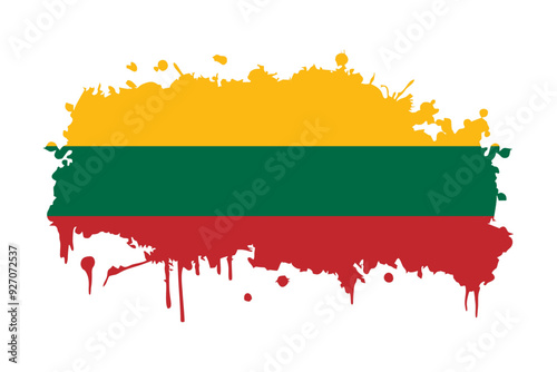 Editable and scalable vector EPS graphic of a paint splash shape with the Lithuanian flag, isolated on a white background. Grunge-style Lithuanian ink-splattered flag vector.