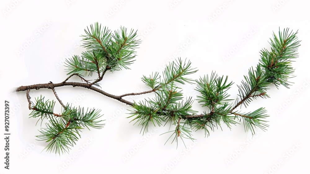 A solitary branch of evergreen conifer on a blank background. A solitary branch of evergreen conifer on a blank background.