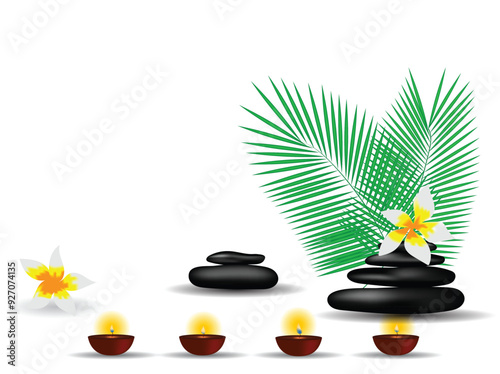 Spa Concept with Candles Flowers and Pebbles. Beauty and health concept vector art