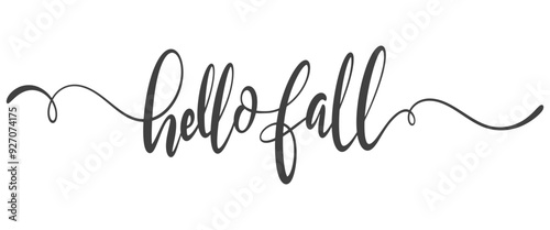 Hello fall hand lettering phrase on orange fall leaf background