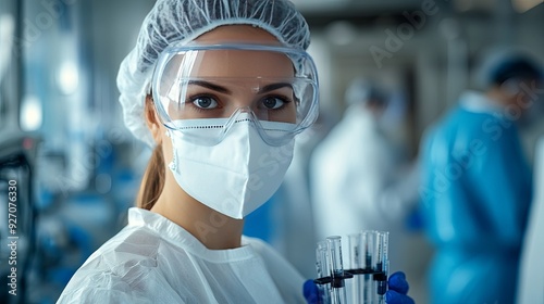 Brave female EMS doctor fighting on the frontlines of the pandemic. Courage and dedication concept photo