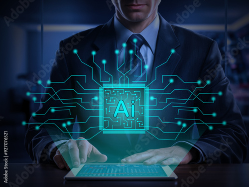 Businessman uses modern technology information Use to make backgrounds for advertisements, flyers, news.