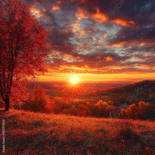 Enchanting Autumn Sunrise Over Mountain Pathway