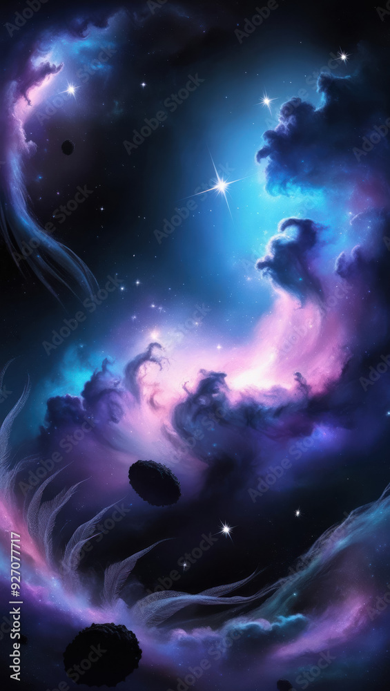 Abstract background with galactic motifs, creating an atmosphere of fantasy and the vastness of space Abstract background with galactic motifs, creating an atmosphere of fantasy and the vastness of space