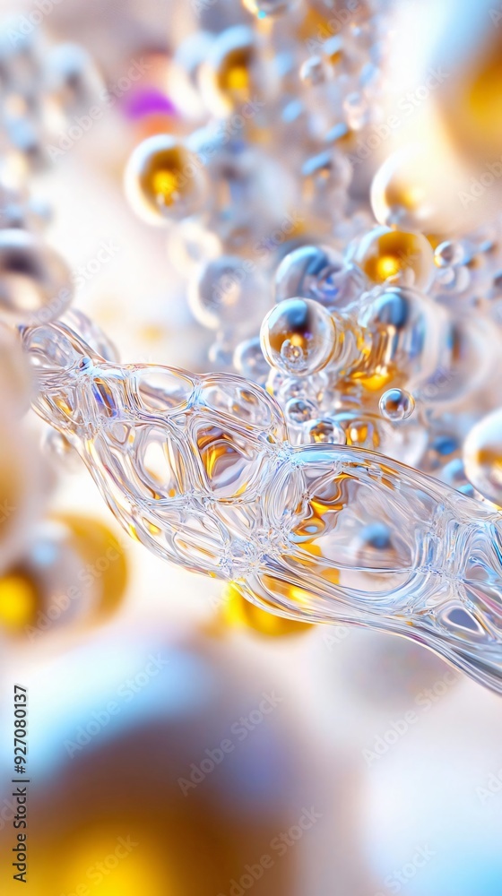 Fototapeta premium Abstract design featuring transparent spheres and vibrant colors, showcasing elegance and modernity in molecular structures.