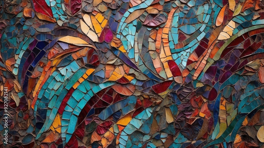 Abstract mosaic pattern in rich jewel tones, intricate and colorful.- Abstract mosaic pattern in rich jewel tones, intricate and colorful.-