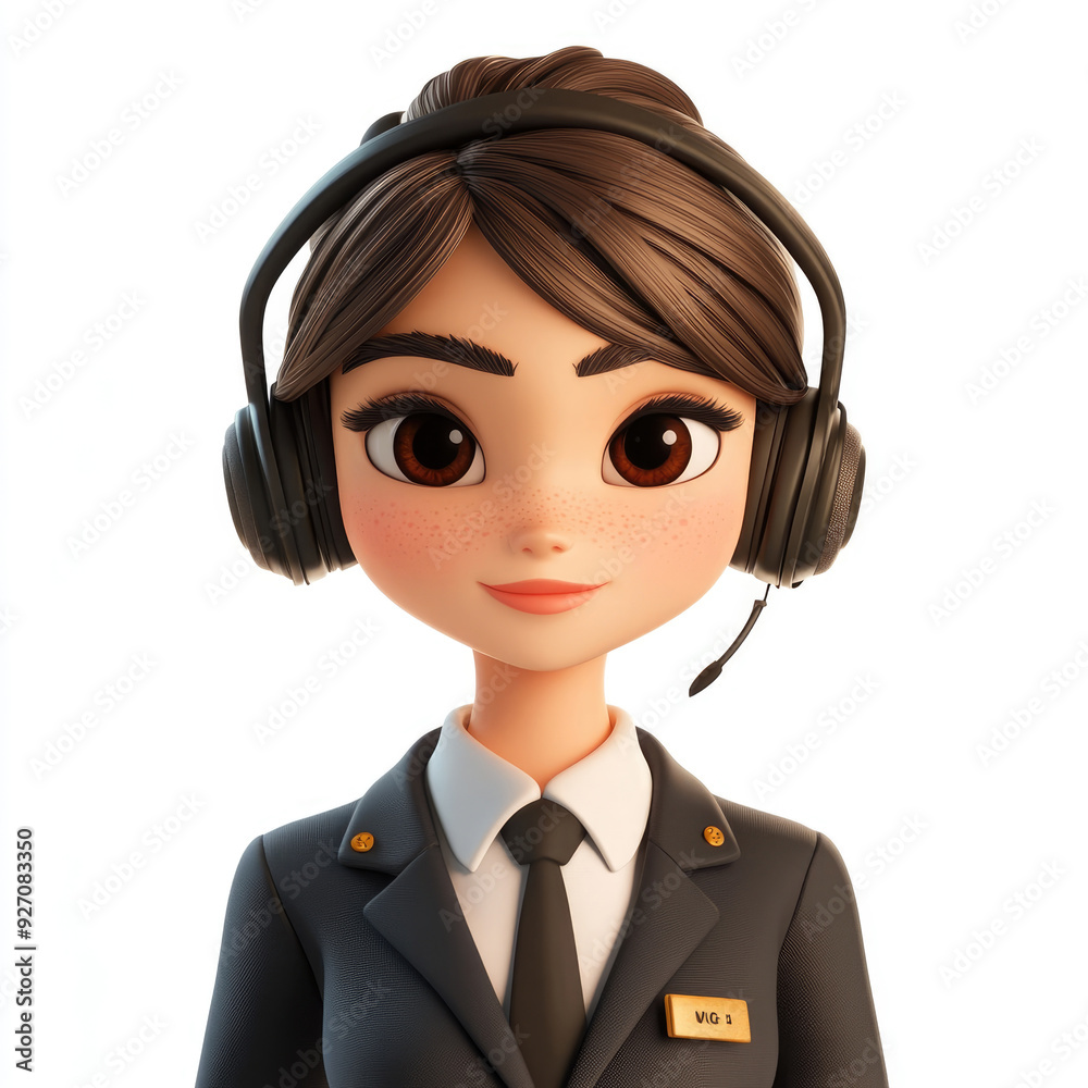 3D cartoon, a female customer service uniform. on a solid white background 3D cartoon, a female customer service uniform. on a solid white background