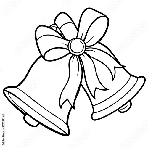 Line art of wedding Christmas bells with ribbons 
