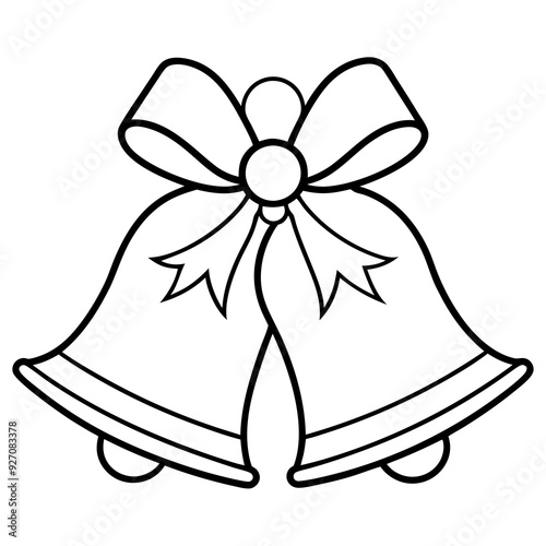 Line art of wedding Christmas bells with ribbons 
