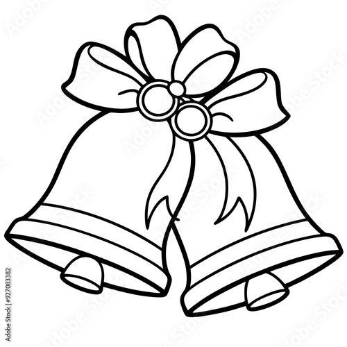 Line art of wedding Christmas bells with ribbons 
