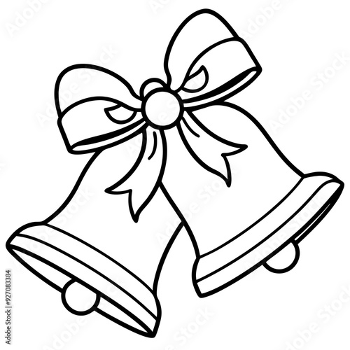Line art of wedding Christmas bells with ribbons 
