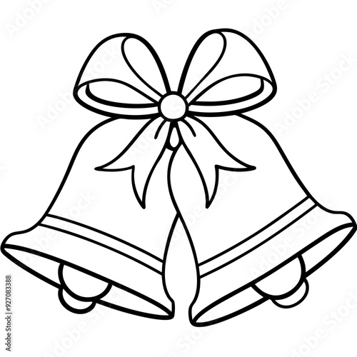 Line art of wedding Christmas bells with ribbons 
