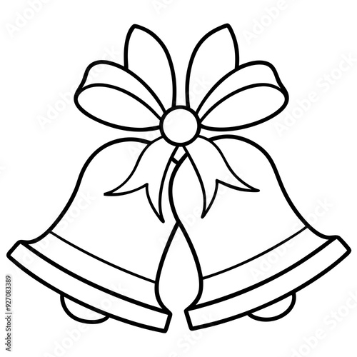 Line art of wedding Christmas bells with ribbons 

