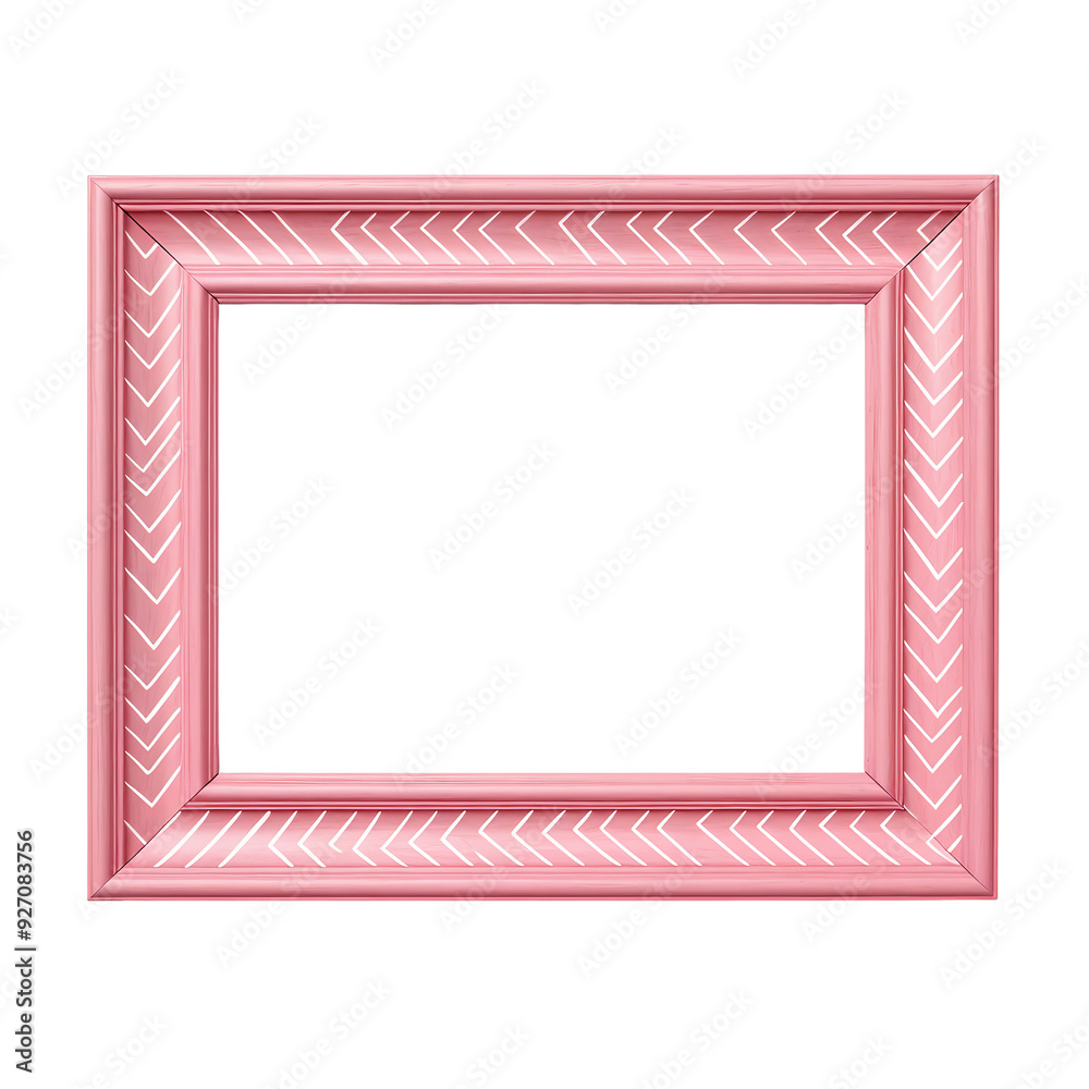 A pink picture frame with a white chevron pattern on the border. A pink picture frame with a white chevron pattern on the border.
