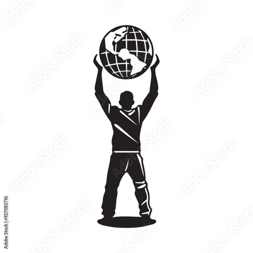 Earth Lifting Man Stock Illustrations. Business Man Lifting Globe Silhouette vector design. 