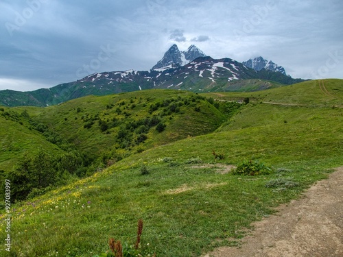 beautiful mountains landscape annd nature in svaneti georgia photo