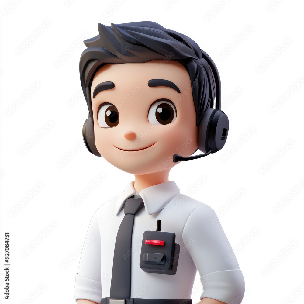 3D cartoon, a male customer service uniform. on a solid white background 3D cartoon, a male customer service uniform. on a solid white background