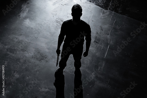 A man holding a knife acts as a serial killer silhouette  photo