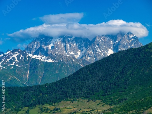 beautiful mountains landscape annd nature in svaneti georgia photo