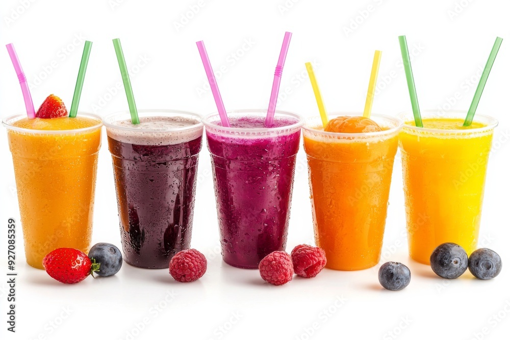 Juices and Floats in Plastic Cup on white background created with Generative AI Juices and Floats in Plastic Cup on white background created with Generative AI