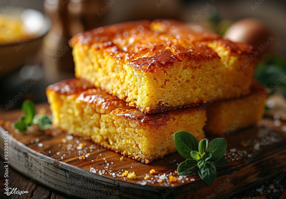 A stack of cornbread on a wooden cutting board A stack of cornbread on a wooden cutting board