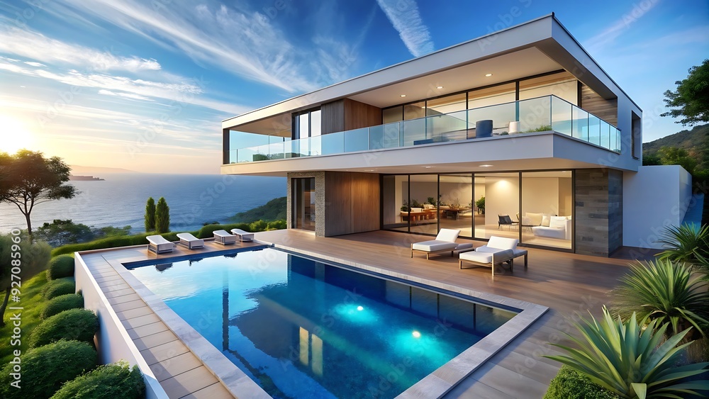 Modern Villa with Swimming Pool and Ocean View. Modern Villa with Swimming Pool and Ocean View.