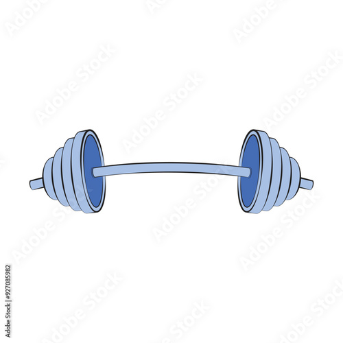 Weight lifting barbell with four plates in hand drawn cartoon style. Vector illustration.