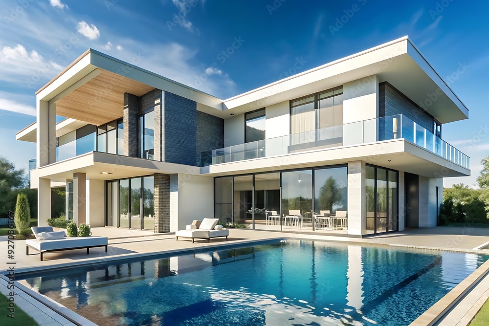Fototapeta premium Modern House with Pool and Patio.