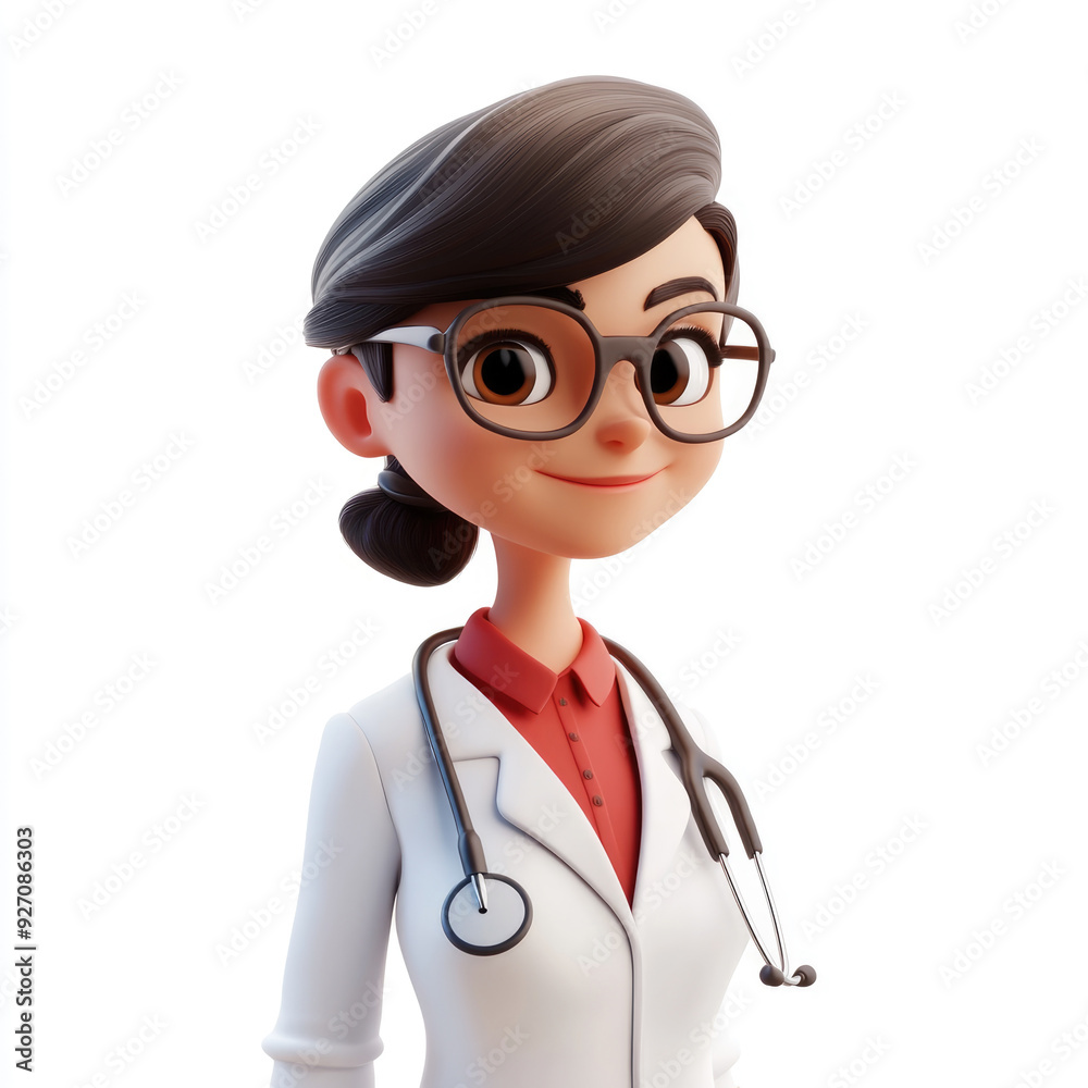 Fototapeta premium 3D cartoon, a female doctor uniform. on a solid white background