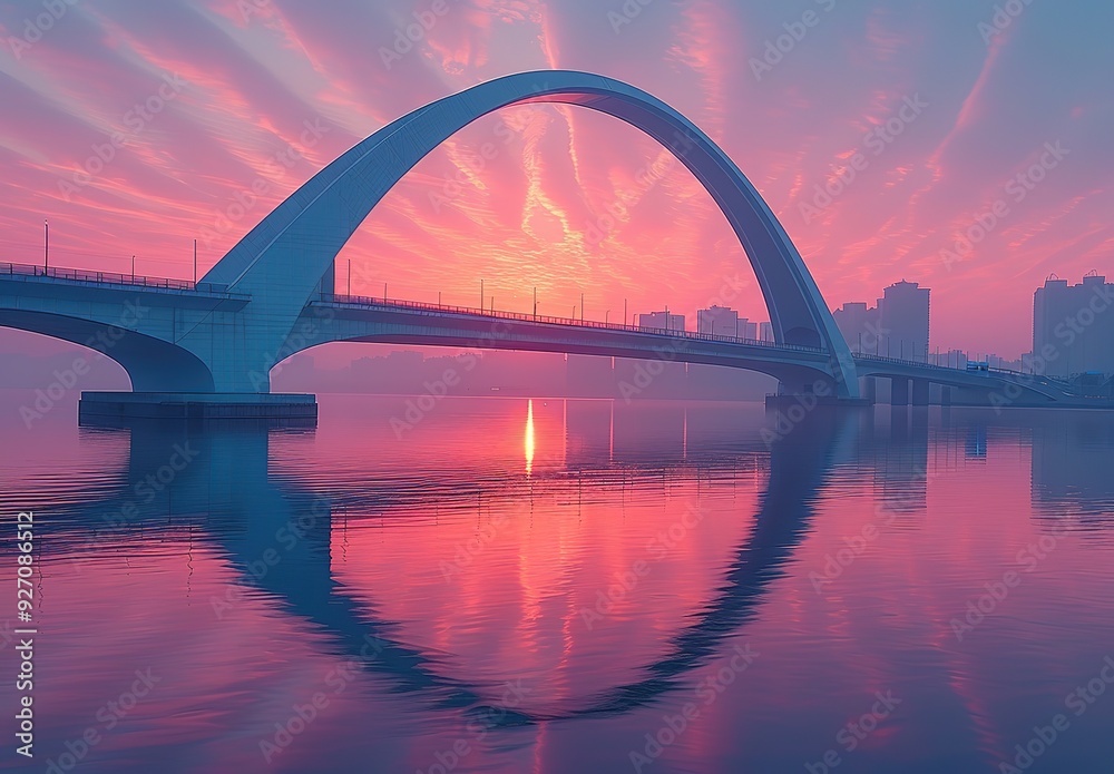 Obraz premium A bridge with a large arch over a body of water