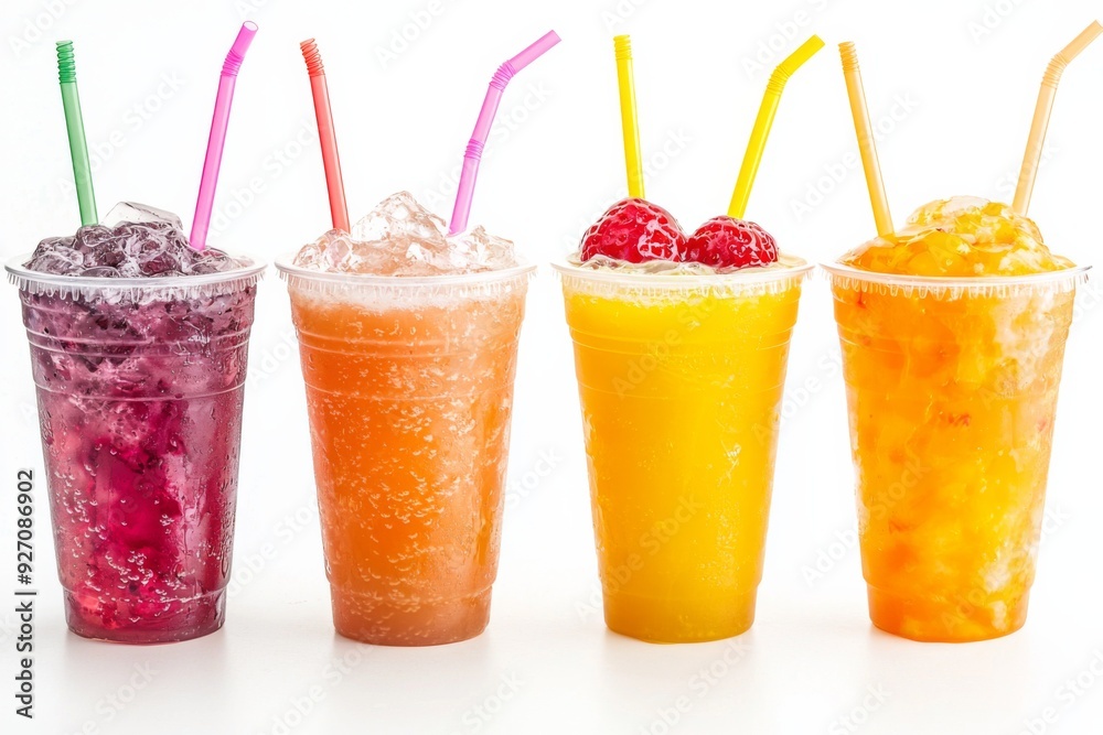 Juices and Floats in Plastic Cup on white background created with Generative AI Juices and Floats in Plastic Cup on white background created with Generative AI